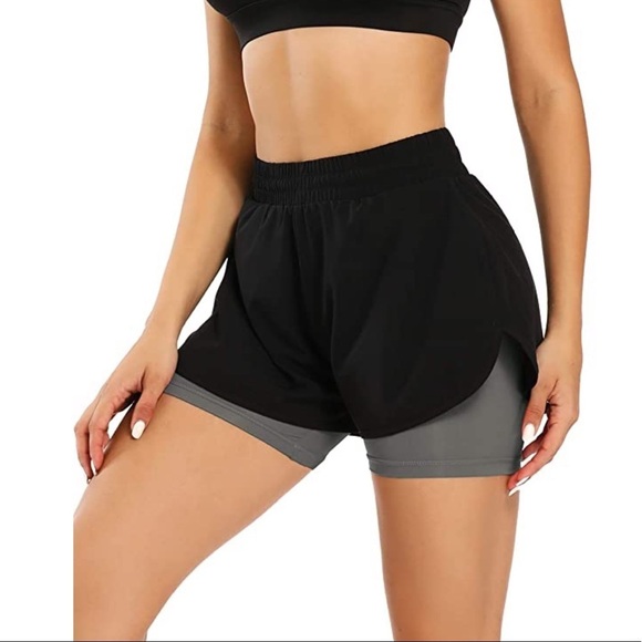 FIRST WAY Women's Athletic Running 2 in 1 Shorts - Picture 1 of 5